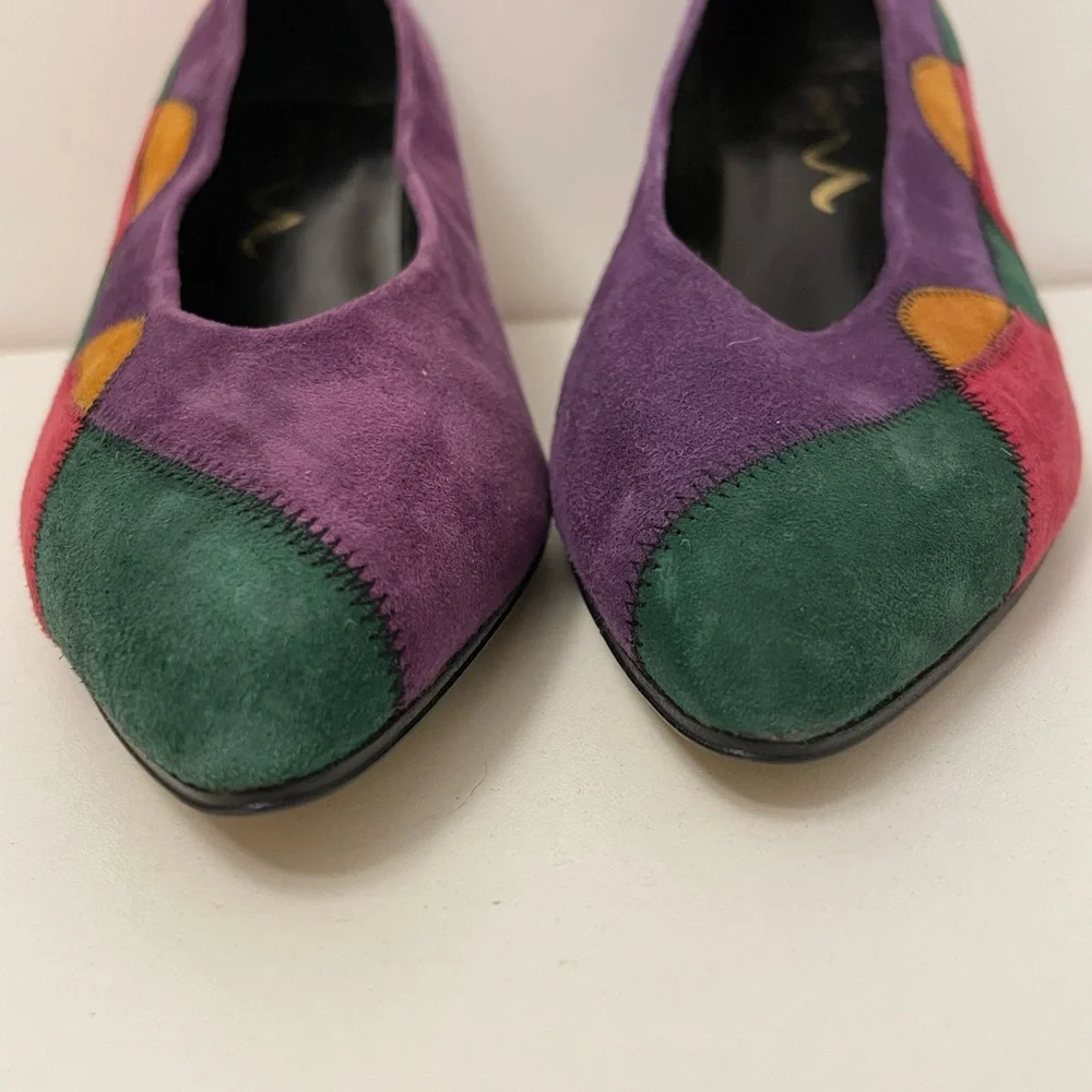 Vintage Multicolor Suede Pointed Toe Women’s Flats - Picture 2 of 9